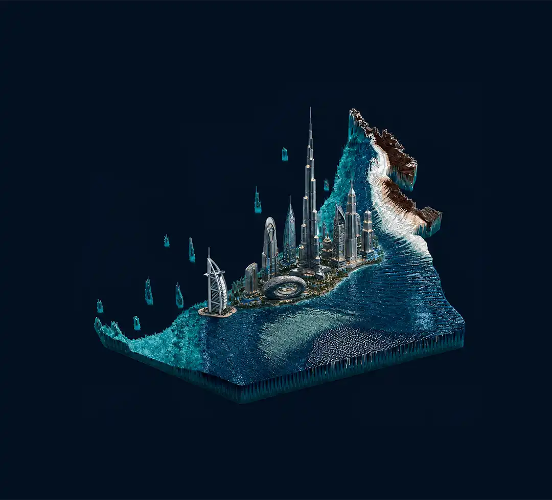 Illustrated UAE map with Dubai landmarks